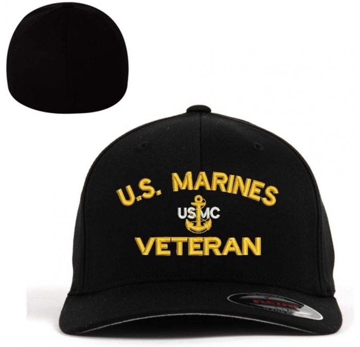 Baseball Caps Marine USMC U.S.Marines Veteran Flexfit Baseball Cap Hat Black - CA1833WEMGM $49.93