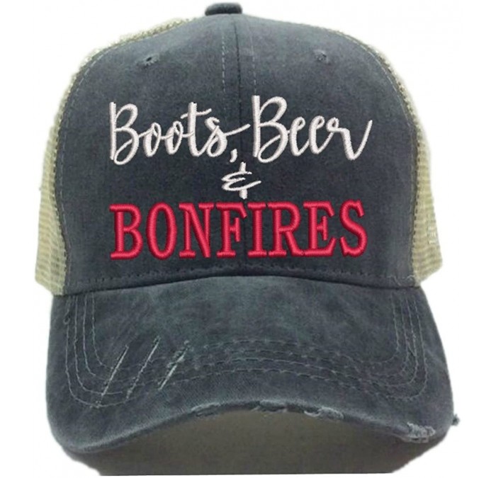 Baseball Caps Women's Trucker Hat"Boots- Beer & Bonfires Custom Distressed Drinking Party Baseball Cap - Black/Khaki - Red - ...