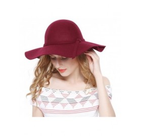 Fedoras Women 100% Wool Wide Brim Cloche Fedora Floppy hat Cap - Burgundy - CM120G8N635 $14.15