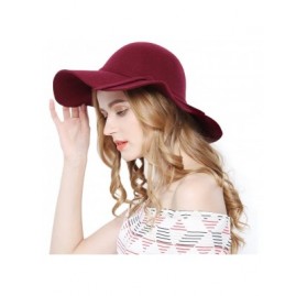 Fedoras Women 100% Wool Wide Brim Cloche Fedora Floppy hat Cap - Burgundy - CM120G8N635 $14.15