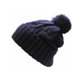 Skullies & Beanies Women's Winter Warm Thick Oversize Cable Knitted Beaine Hat with Pom Pom - (510) Navy - CI11OD9VACH $7.90