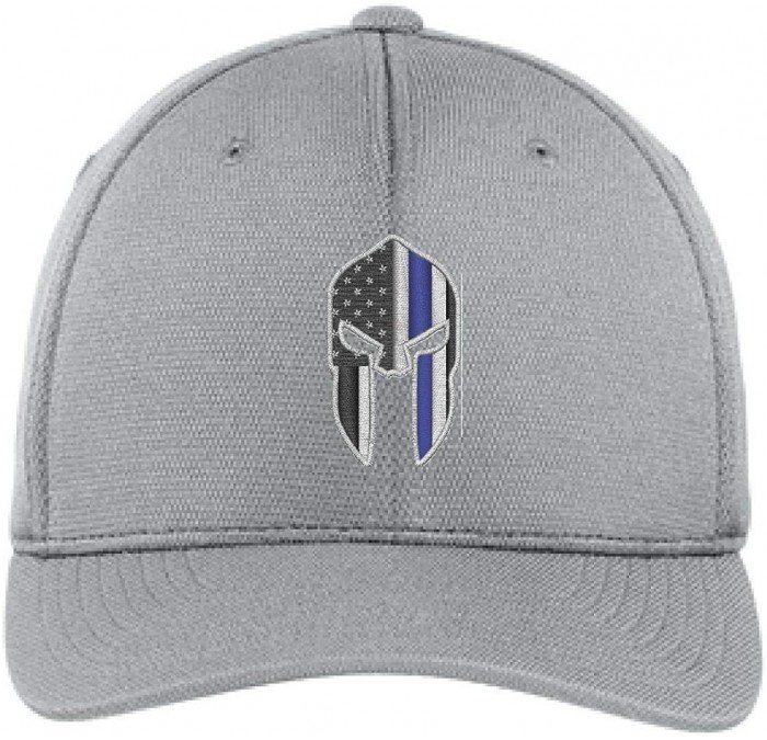 Baseball Caps Embroidered Thin Blue Line Spartan American Flag Black Flexfit Flex Fit Baseball Hat - Lt Gray - CJ18E4Z87RL $4...