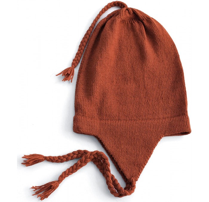 Skullies & Beanies 100% Alpaca Wool Knit Beanie Cap with Ear Flaps- Chullo Hat Women Men- One Size - Terracotta - CV1899A8XYK...