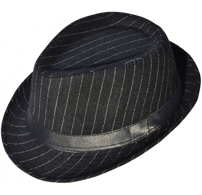Fedoras Men Women's Classic Manhattan Trilby Short Brim Fedora Hat - Black Striped - CR12MXR8DAH $31.85