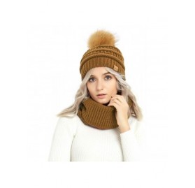 Skullies & Beanies Knit Cable Beanie Hat Scarf Winter Warm Scarves Set Thick Warm Slouchy Knit Cap for Men Women - Tan Pom - ...
