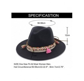 Fedoras Women's Felt Fedora Hat Wide Brim Panama Hats with Tassel - Dark Grey - CU18TSQIYUQ $14.78