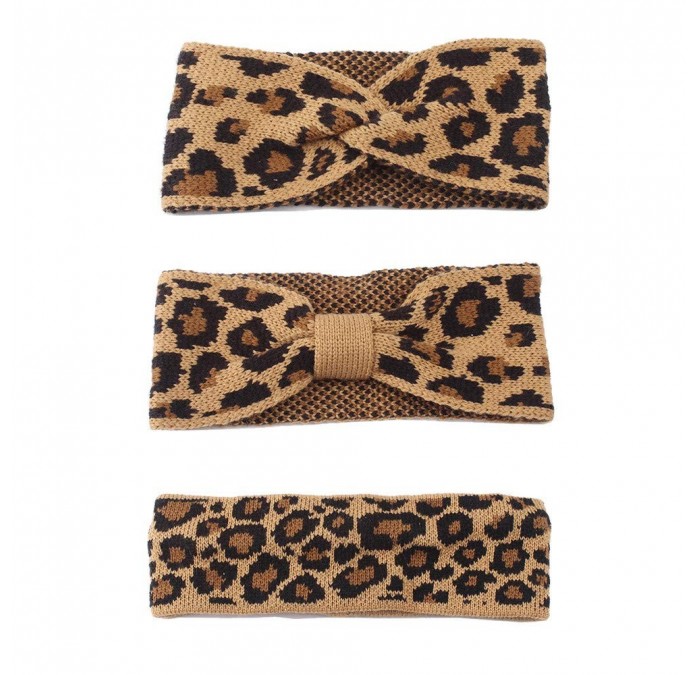 Headbands Women Winter Warm Headband Leopard Print Turban Headwrap Soft Knotted Twisted Hairband (3Pcs/Set) - CA19425DZOR $12.41