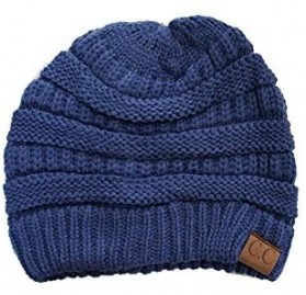 Skullies & Beanies Trendy Warm Chunky Soft Stretch Cable Knit Beanie Skull Cap - Dark Denim - C6126QDGDY3 $9.38