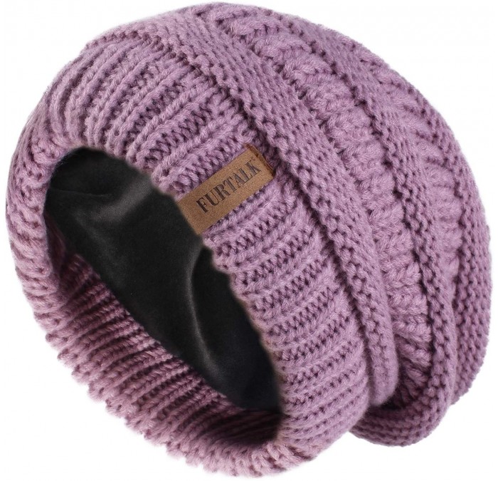 Skullies & Beanies Winter Beanie for Women Fleece Lined Warm Knit Skull Slouch Beanie Hat - 04-fog Purple - C418UMWKU60 $12.02