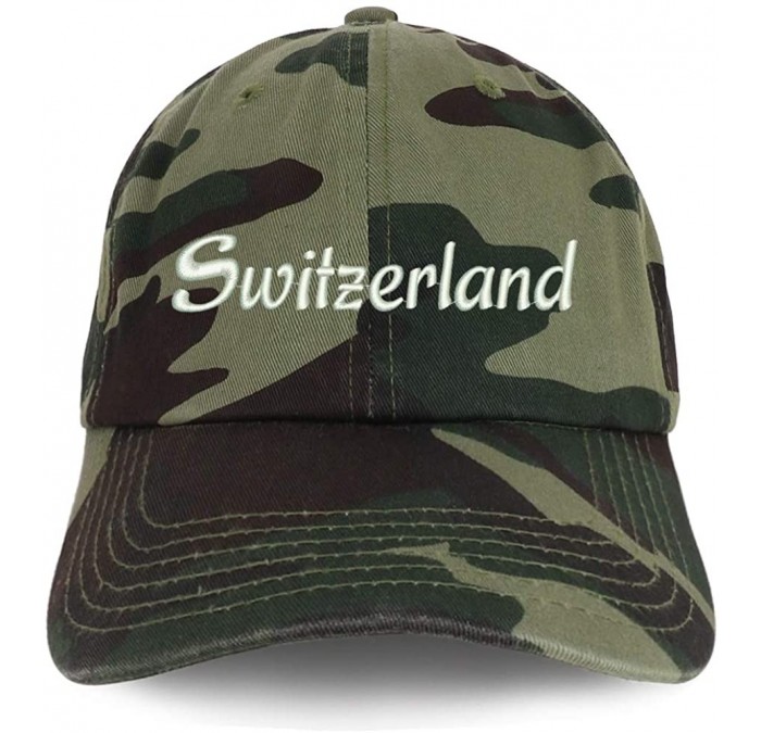 Baseball Caps Switzerland Text Embroidered Unstructured Cotton Dad Hat - Camo - CD18KWHOCMR $17.16