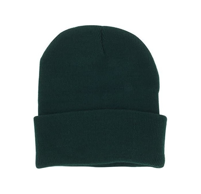 Skullies & Beanies Plain Knit Cap Cold Winter Cuff Beanie (40+ Multi Color Available) - Jungle Green - C511OMKKPRT $17.26