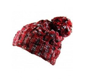 Skullies & Beanies Winter Warm Baggy Knit Slouchy Multi Color Beanie Hat with Pom Pom - Red/Multi - CS186AA5H4T $13.00