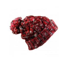 Skullies & Beanies Winter Warm Baggy Knit Slouchy Multi Color Beanie Hat with Pom Pom - Red/Multi - CS186AA5H4T $13.00