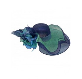 Sun Hats Summer Kentucky Derby Side Flip 7" Brim Layer Floppy Flower Feathers Hat - Navy - CQ1969HW08N $51.35