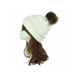 Skullies & Beanies Pom Pom Hats for Women Winter Cable Knit Beanie Faux Fur Pom Pom Soft Warm Ski Cap Girls - White Pom Hat -...