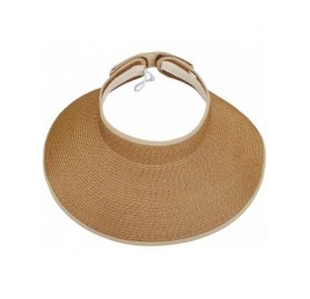 Sun Hats Women's Sun Protective Foldable Travel Straw Visor Hat - Light Coffee - CF18E3YX9RC $15.10