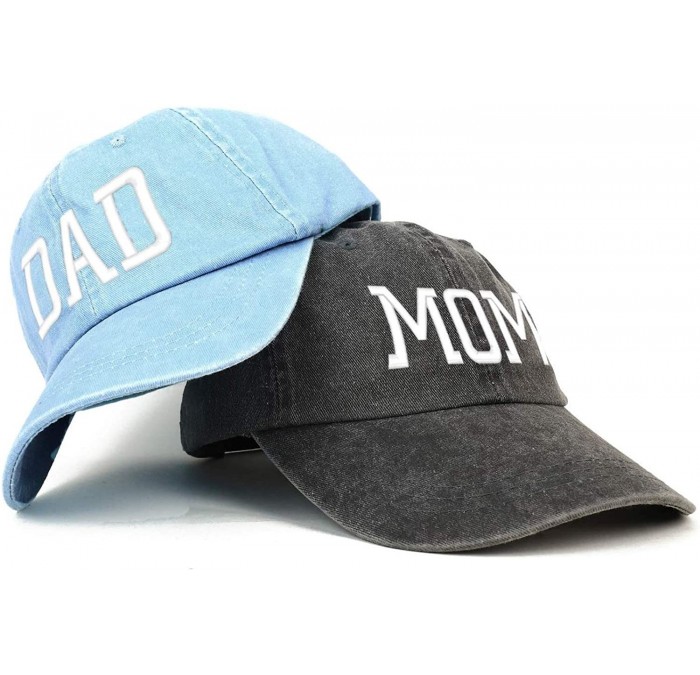 Baseball Caps Capital Mom and Dad Pigment Dyed Couple 2 Pc Cap Set - Black Light Blue - CP18I9MRQWY $56.60