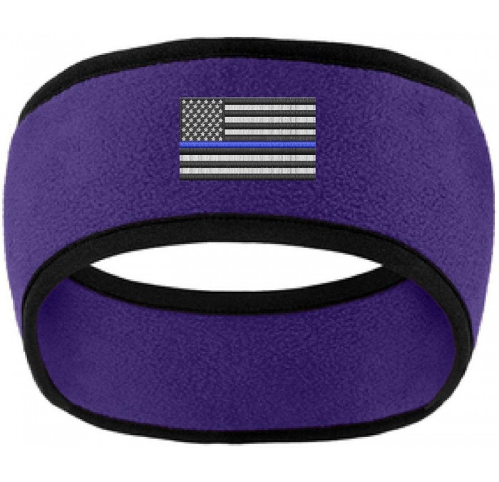 Cold Weather Headbands Thin Blue Line American Flag Police Law Enforcement 2 Tone Fleece Headband - COLOR CHOICE - Purple - C...