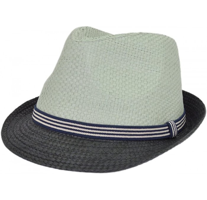 Fedoras Premium 2 Tone Fedora Straw Hat with Striped Band Available - Grey - CH11ZSWX6BR $11.72