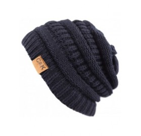Skullies & Beanies Soft Stretch Cable Knit Warm Chunky Beanie Skully Winter Hat - 1. Solid Navy - CY18XH0OQS2 $8.37