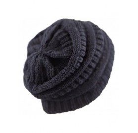 Skullies & Beanies Soft Stretch Cable Knit Warm Chunky Beanie Skully Winter Hat - 1. Solid Navy - CY18XH0OQS2 $8.37