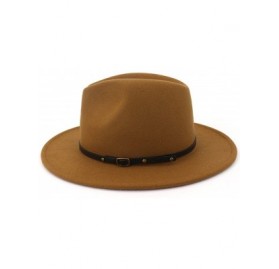 Fedoras Women Wide Brim Wool Fedora Panama Hat with Belt Buckle - A-khaki - CO18GM4CSA0 $17.18