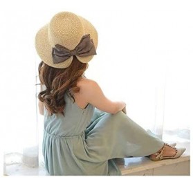 Sun Hats Beach Sun Hat for Women Summer Straw Hat Wide Brim UV Protection Fodable Hat with Bowknot - Beige - CR18ROEL9AQ $17.58