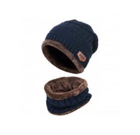 Skullies & Beanies Winter Warm Hat Scarf Knitted Hat with Soft Fleece Lined Beanie Cap for Men - Blue - CK188E6O6QC $20.24