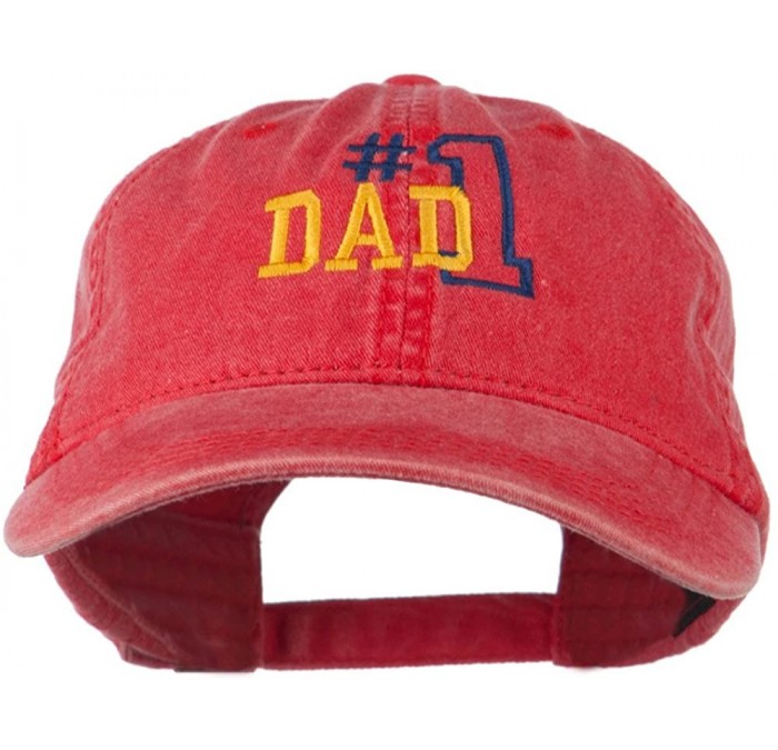 Baseball Caps Number 1 Dad Outline Embroidered Washed Cotton Cap - Red - C511NY2APWZ $42.07
