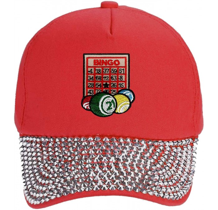 Baseball Caps Hat - Adjustable Women's Cap - Rhinestone Red - C618HATKCEO $22.74