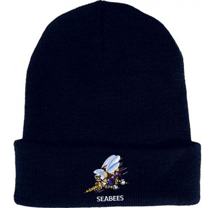Skullies & Beanies U.S. Navy Seabees Embroidered Polyester Knit Beanie Watch Cap- Black- One Size Fits Most - C511EL0RPQ9 $10.86