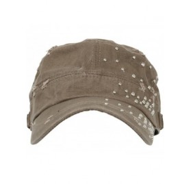 Baseball Caps Distressed Military Silver Round Studs Cadet Cap Flex-fit Army Style Hat - Brown - CZ11ENSL4NT $26.52