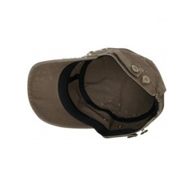Baseball Caps Distressed Military Silver Round Studs Cadet Cap Flex-fit Army Style Hat - Brown - CZ11ENSL4NT $26.52