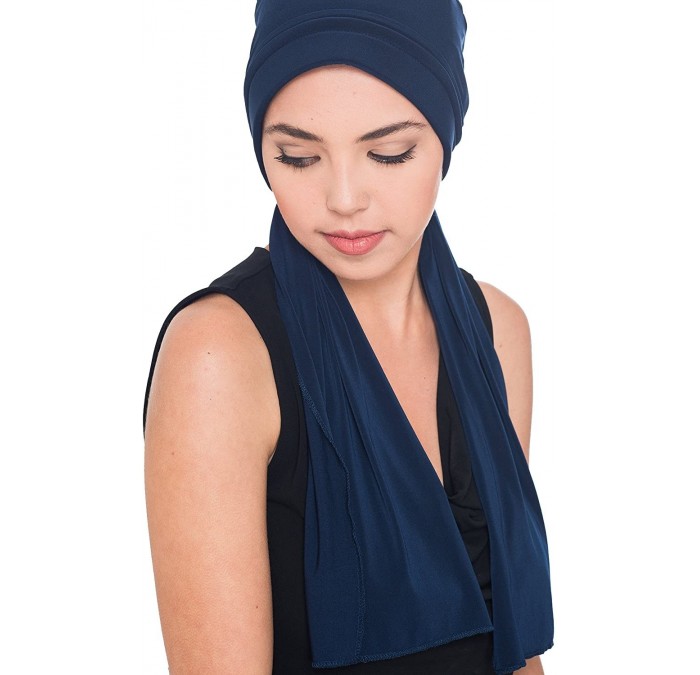 Sun Hats Versatile Headwear with Long Tails for Hairloss - Chemo Hats for Women - Navy - CZ11HKSFT8P $46.22