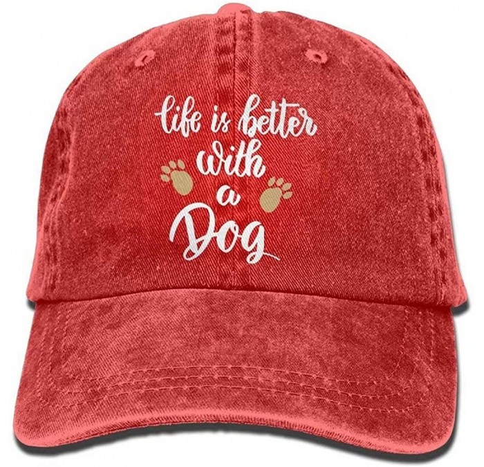 Baseball Caps Life is Better with A Dog Vintage Sun Hats Travel Sunscreen Baseball Caps for Men Women - Red - CW18Q3NZR76 $11.19