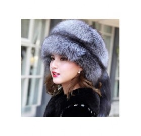 Skullies & Beanies Real Fur Hats for Women Winter Russian Fox Fur Hat Fluffy Fuzzy Furry Tail Outdoor Cold Weather - Silver -...