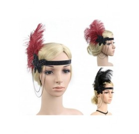 Headbands 1920s Headpiece Feather Flapper Headband Great Gatsby Headdress Vintage Accessory - Red -3 - C418K5UO76T $7.39