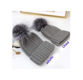 Skullies & Beanies Winter Knit Hat Kids Real Fur Pom Pom Warm Beanie Hat - Pink (Real Silver Fox Fur) - CD18Y2CENE0 $19.87