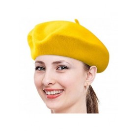 Berets Classic Lady Women Warm Wool Blend French Artist Beret Beanie Winter Hat Ski Cap - Yellow - CN18MDL8TE5 $8.79