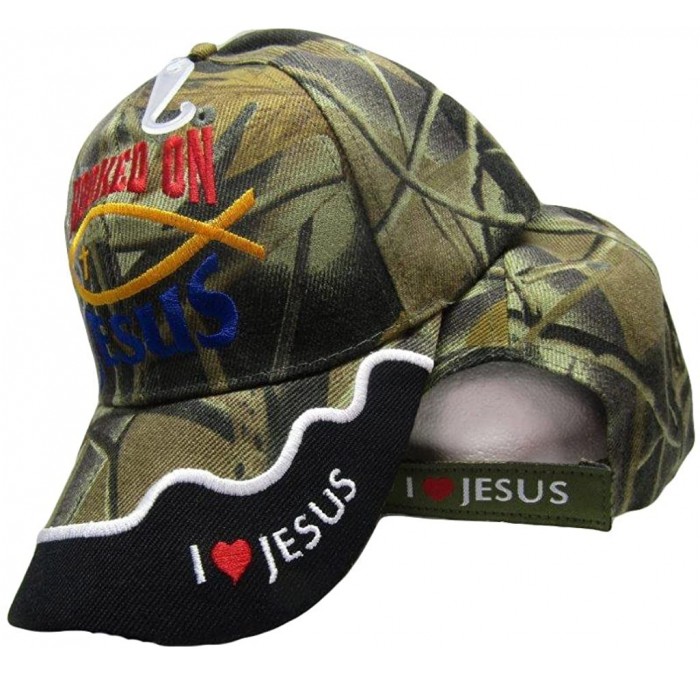 Skullies & Beanies Hooked On Jesus Christ Christian Camo Camouflage Shadow Embroidered Cap Hat - CQ187EKYSEI $18.00