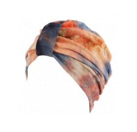 Skullies & Beanies Shiny Metallic Turban Cap Indian Pleated Headwrap Swami Hat Chemo Cap for Women - Orange - CF18A4KICR5 $12.47