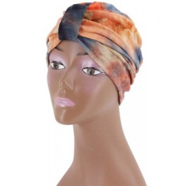 Skullies & Beanies Shiny Metallic Turban Cap Indian Pleated Headwrap Swami Hat Chemo Cap for Women - Orange - CF18A4KICR5 $12.47