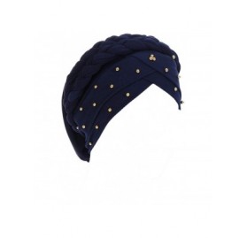 Skullies & Beanies Women Braid Head Wrap Long Hair Scarf Turban Pre-tie Headwear Chemo Hats - Navy - C918WC4QS2K $16.31