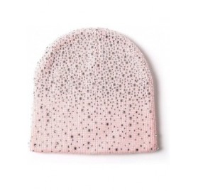 Skullies & Beanies Womens Winter Wool Knit Beanie Caps Rhinestone Soft Stretcj Slouchy Hats - Pink - CH18KCEKZ29 $9.12