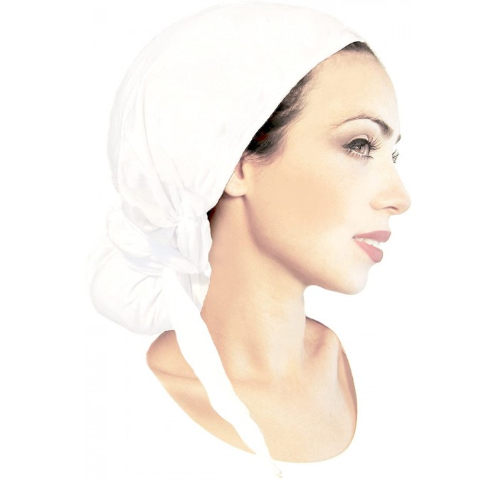 Headbands Pre-Tied Headscarf Versatile Long Ties Bandana Tichel Headwear Turban Wrap Soft Cotton - White - CX11WH8L3PB $23.80