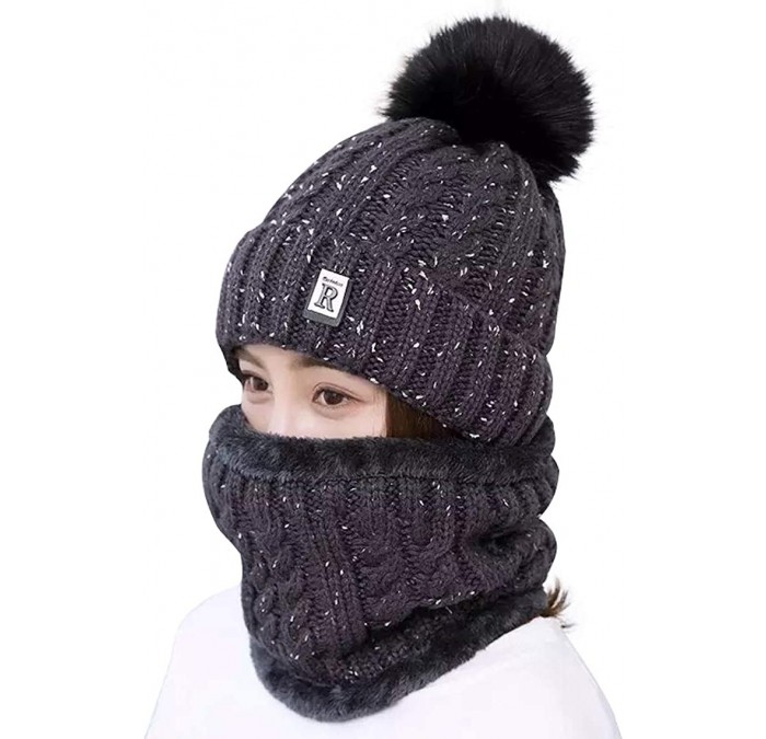 Skullies & Beanies Womens Winter Beanie Hat Scarf Set Warm Fuzzy Knit Hat Neck Scarves - B-grey - CZ18M8U0L77 $18.65