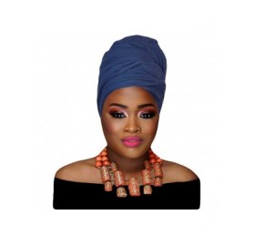 Headbands Women's Headwrap Stretch Large Turban Chemo Hair Head Wrap Scarf Cotton Jersey Head Scarf Hijab Tie - Denim - CC180...