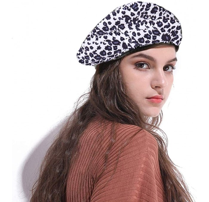 Berets Women Vintage Leopard Print Beret Hat Ladies Warm Beanie Cap - White - C818YE0S8XW $26.89