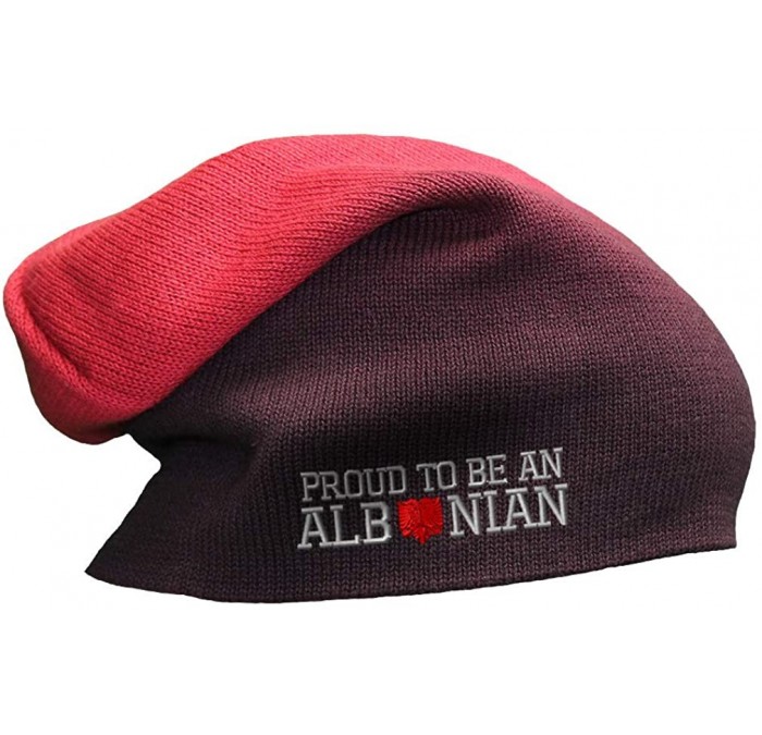 Skullies & Beanies Slouchy Beanie for Men & Women Proud to Be an Albanian Embroidery Skull Cap Hats - Red - C618A9H9HWE $33.47