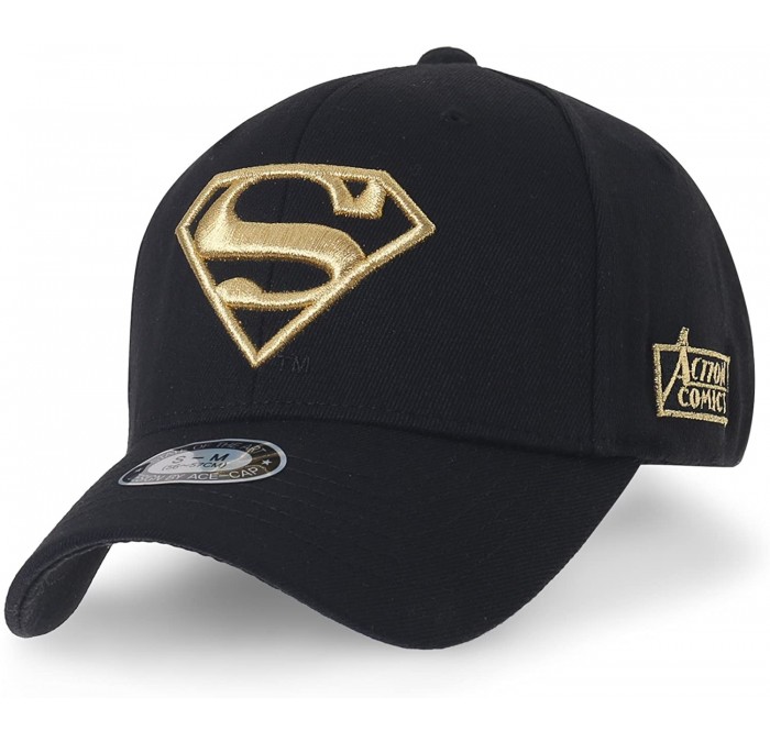 Baseball Caps Superman Baseball Cap Superman Shield Embroidery Fitted Trucker Hat - Gold Logo - CZ180C8OUTC $48.96